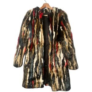 Zara Multicolor Faux Fur Coat XS Long Statement Jacket Plush Textured Outerwear